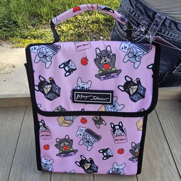 BETSEY JOHNSON PINK BETSEY JOHNSON DOGGY FLAP TOP INSULATED LUNCH TOTE - Picture 1 of 6